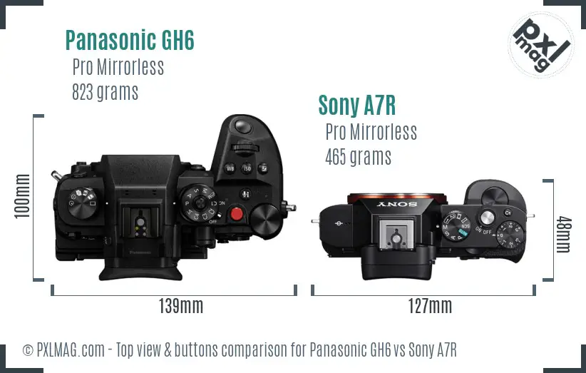 Panasonic GH6 vs Sony A7R top view buttons comparison