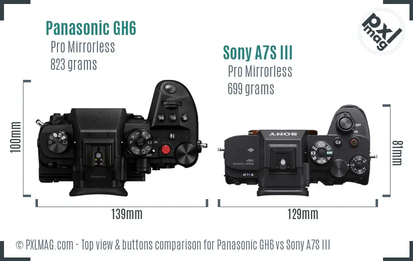 Panasonic GH6 vs Sony A7S III top view buttons comparison