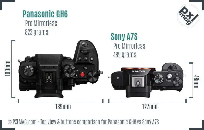 Panasonic GH6 vs Sony A7S top view buttons comparison