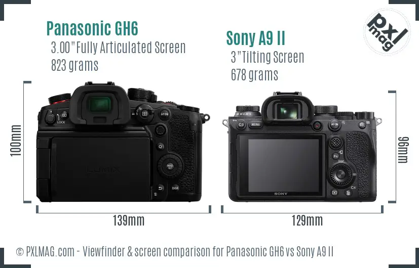 Panasonic GH6 vs Sony A9 II Screen and Viewfinder comparison