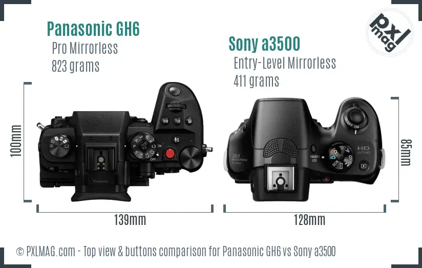 Panasonic GH6 vs Sony a3500 top view buttons comparison