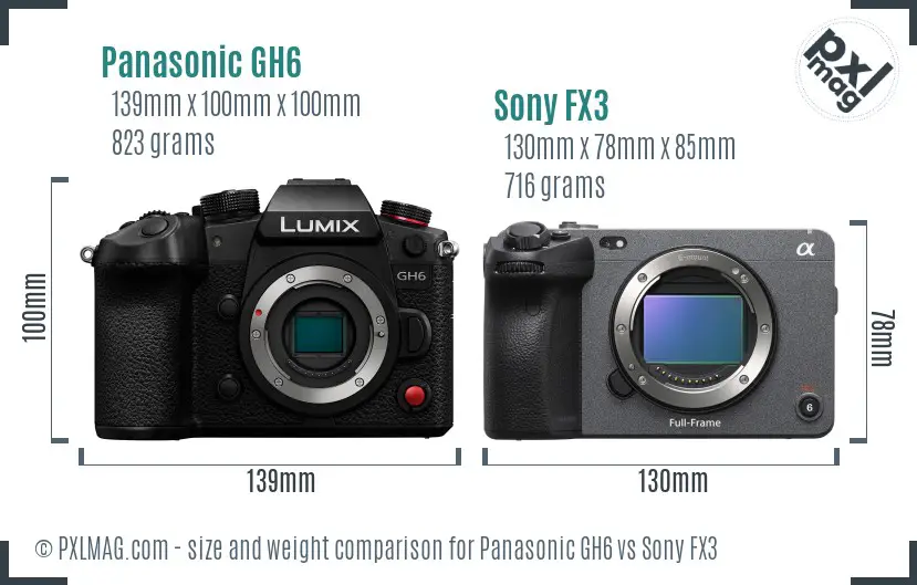 Panasonic GH6 vs Sony FX3 size comparison