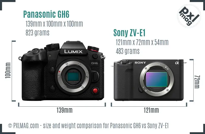 Panasonic GH6 vs Sony ZV-E1 size comparison