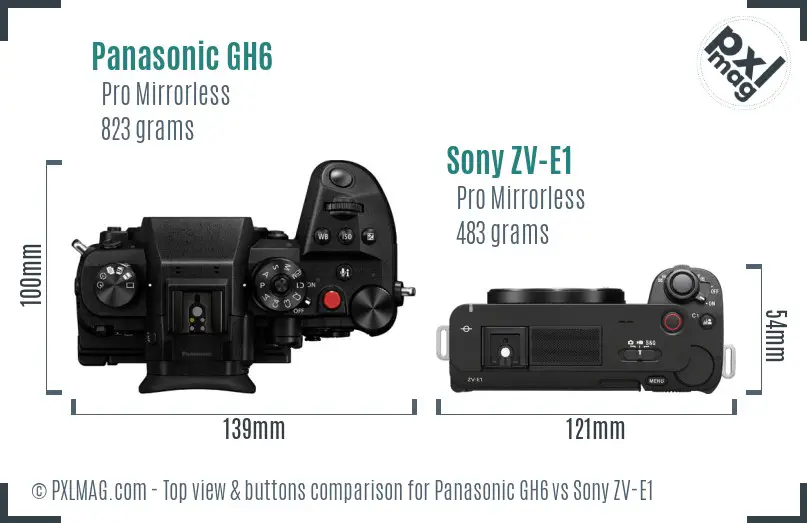Panasonic GH6 vs Sony ZV-E1 top view buttons comparison