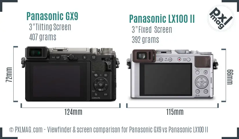 Panasonic GX9 vs Panasonic LX100 II Screen and Viewfinder comparison
