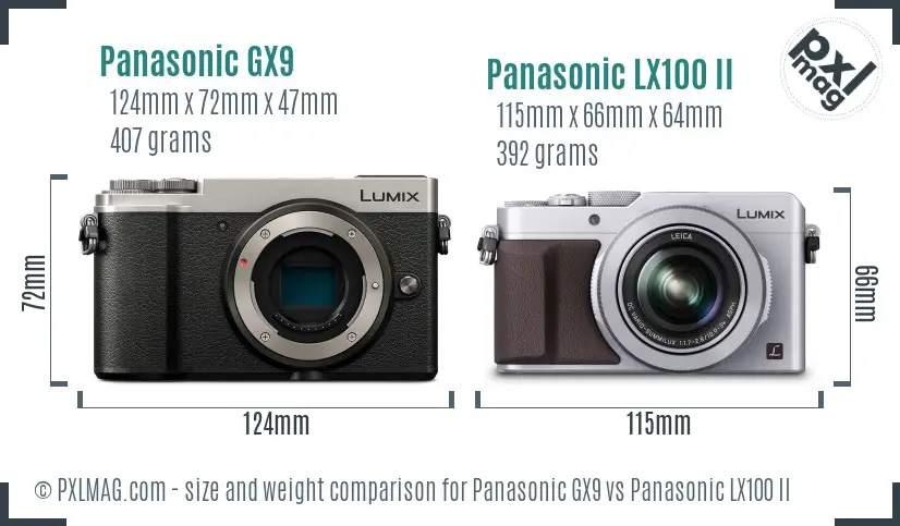 Panasonic GX9 vs Panasonic LX100 II size comparison