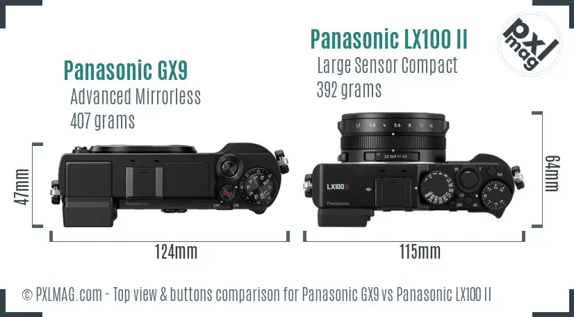 Panasonic GX9 vs Panasonic LX100 II top view buttons comparison
