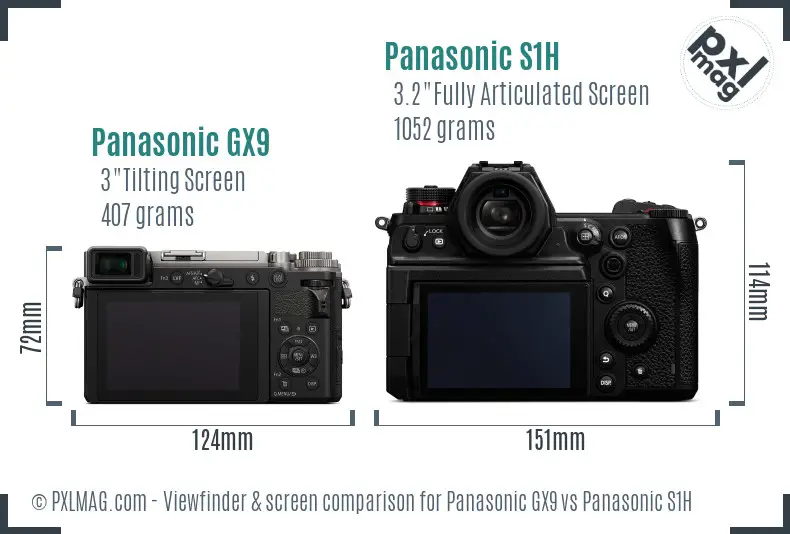Panasonic GX9 vs Panasonic S1H Screen and Viewfinder comparison