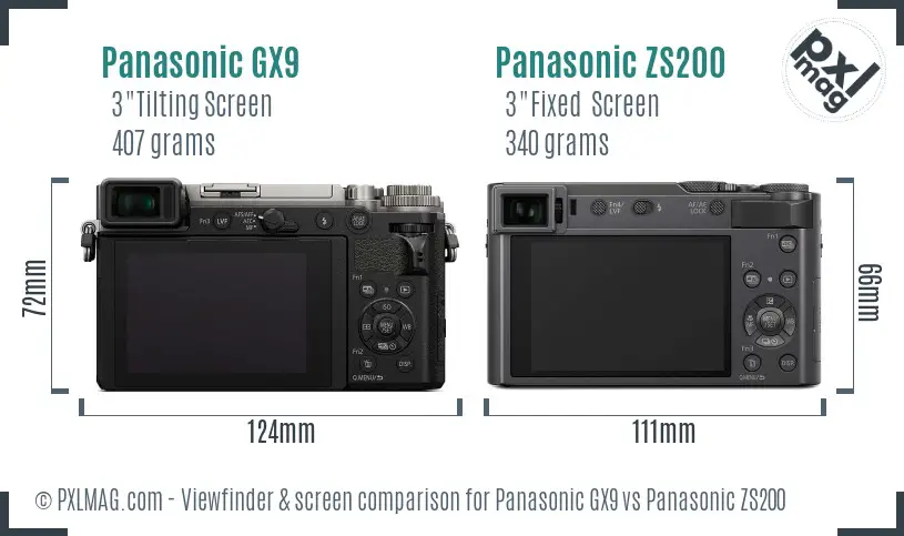 Panasonic GX9 vs Panasonic ZS200 Screen and Viewfinder comparison