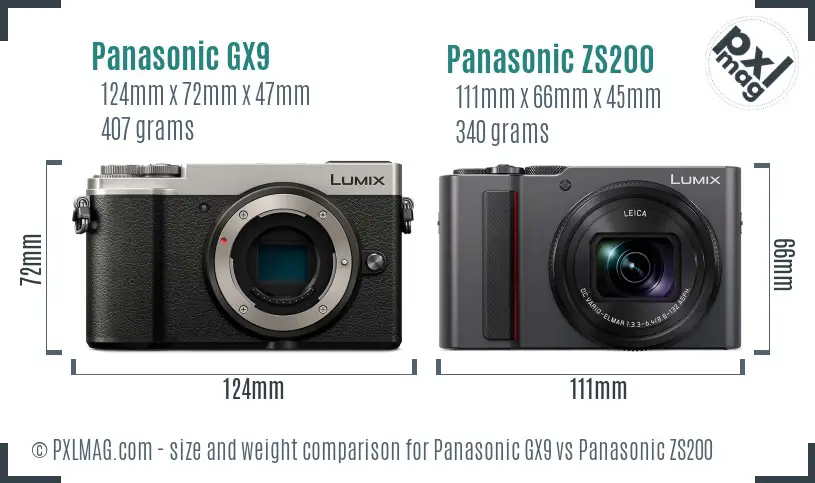 Panasonic GX9 vs Panasonic ZS200 size comparison
