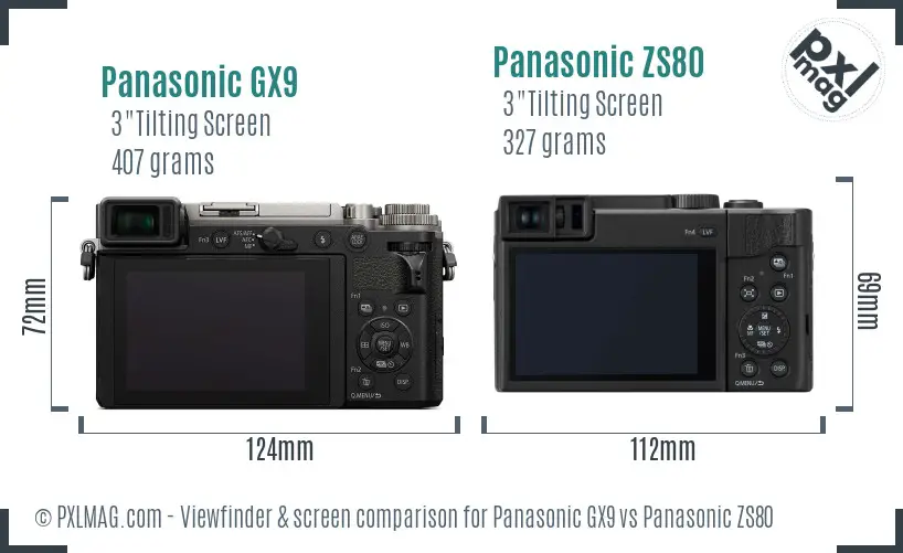 Panasonic GX9 vs Panasonic ZS80 Screen and Viewfinder comparison