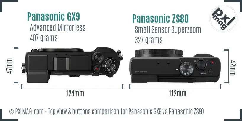 Panasonic GX9 vs Panasonic ZS80 top view buttons comparison