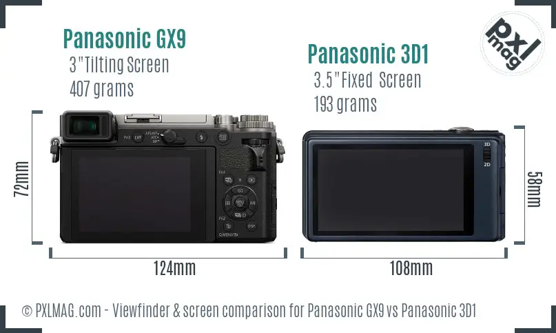 Panasonic GX9 vs Panasonic 3D1 Screen and Viewfinder comparison