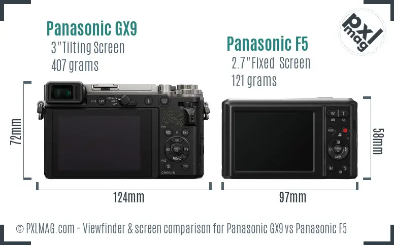 Panasonic GX9 vs Panasonic F5 Screen and Viewfinder comparison