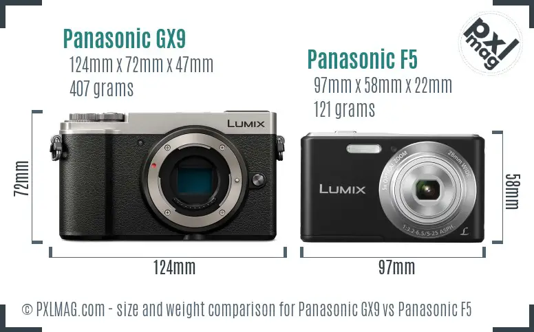 Panasonic GX9 vs Panasonic F5 size comparison