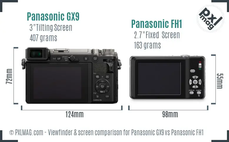 Panasonic GX9 vs Panasonic FH1 Screen and Viewfinder comparison
