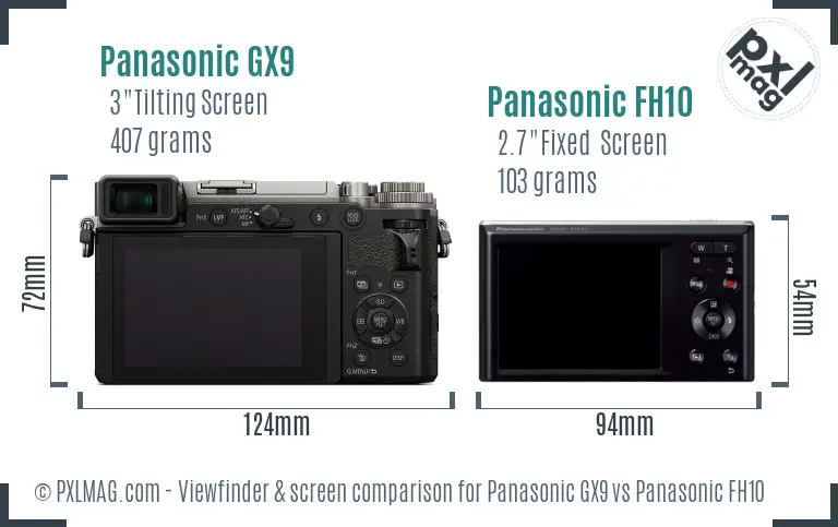 Panasonic GX9 vs Panasonic FH10 Screen and Viewfinder comparison