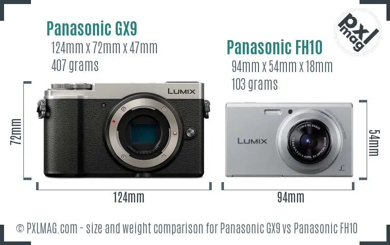 Panasonic GX9 vs Panasonic FH10 size comparison