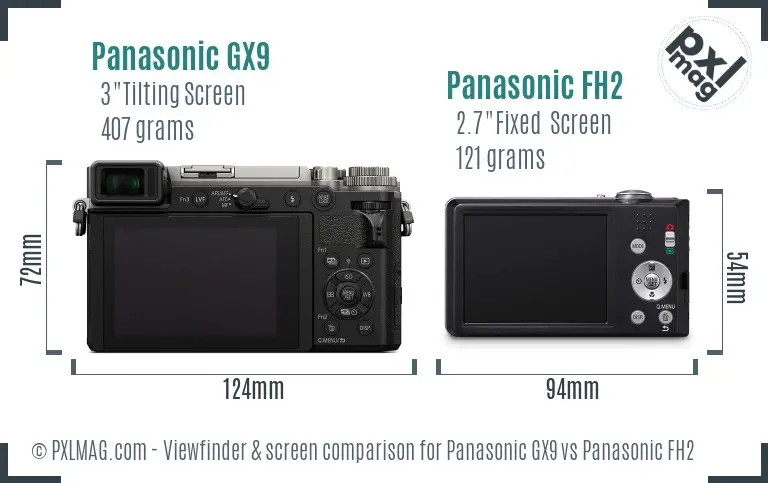 Panasonic GX9 vs Panasonic FH2 Screen and Viewfinder comparison