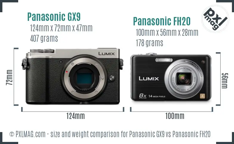 Panasonic GX9 vs Panasonic FH20 size comparison