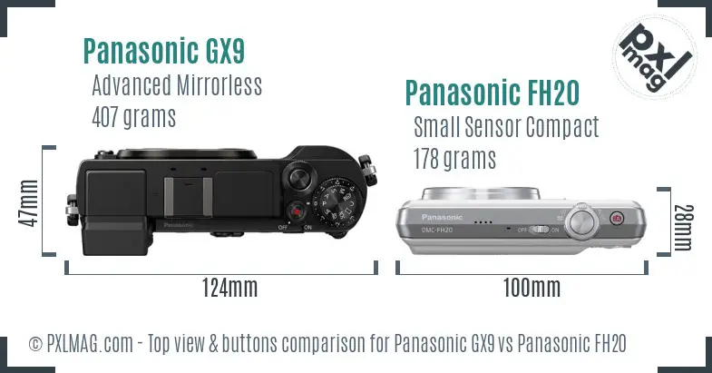 Panasonic GX9 vs Panasonic FH20 top view buttons comparison