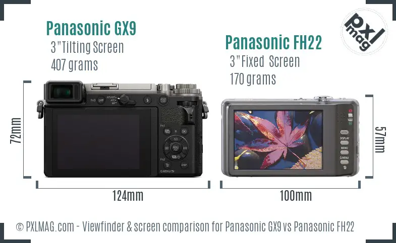 Panasonic GX9 vs Panasonic FH22 Screen and Viewfinder comparison