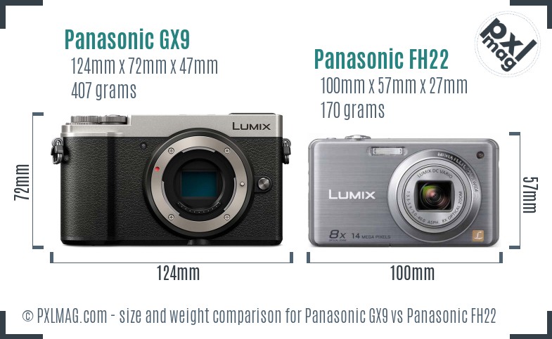 Panasonic GX9 vs Panasonic FH22 size comparison