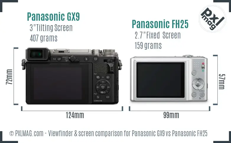 Panasonic GX9 vs Panasonic FH25 Screen and Viewfinder comparison