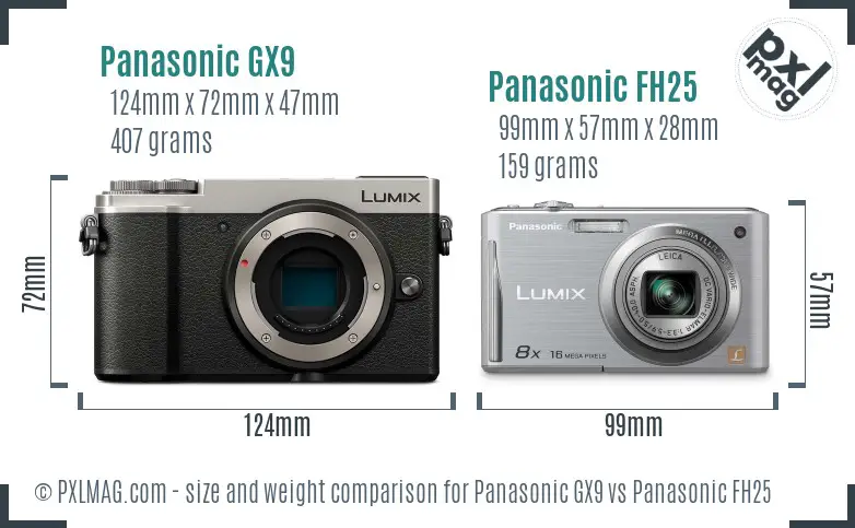 Panasonic GX9 vs Panasonic FH25 size comparison