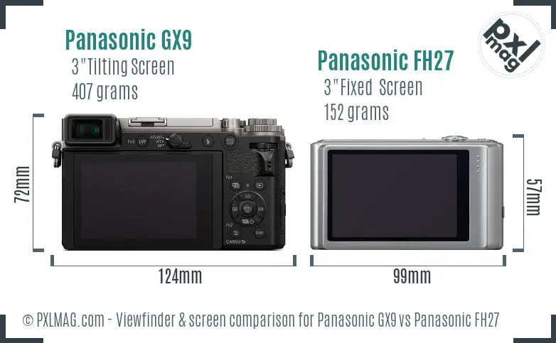 Panasonic GX9 vs Panasonic FH27 Screen and Viewfinder comparison