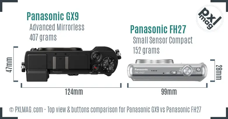 Panasonic GX9 vs Panasonic FH27 top view buttons comparison