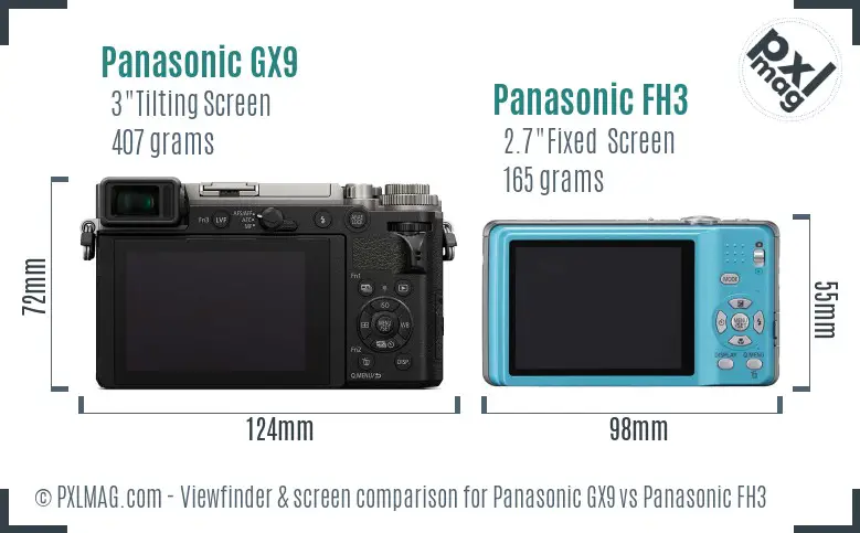 Panasonic GX9 vs Panasonic FH3 Screen and Viewfinder comparison