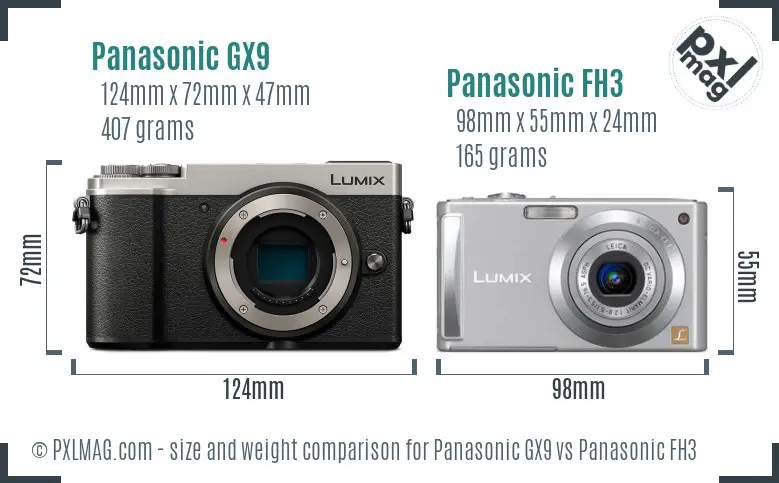 Panasonic GX9 vs Panasonic FH3 size comparison