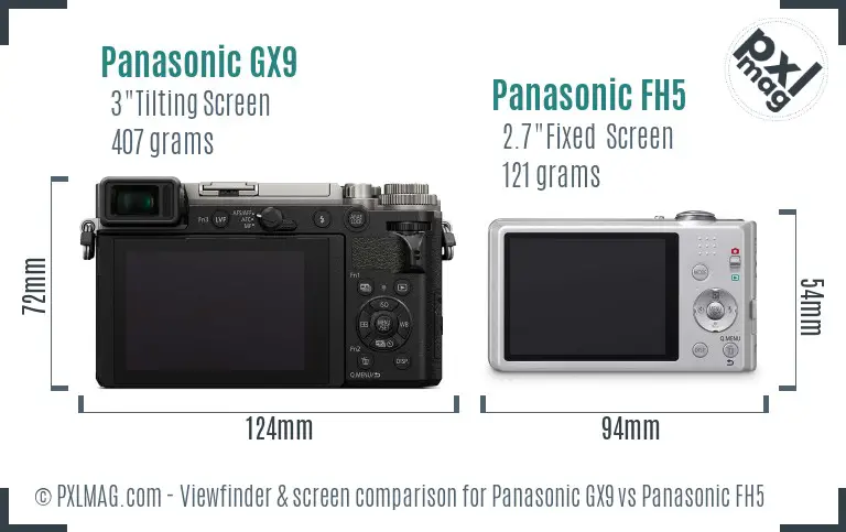 Panasonic GX9 vs Panasonic FH5 Screen and Viewfinder comparison