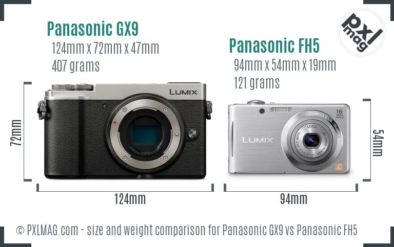 Panasonic GX9 vs Panasonic FH5 size comparison