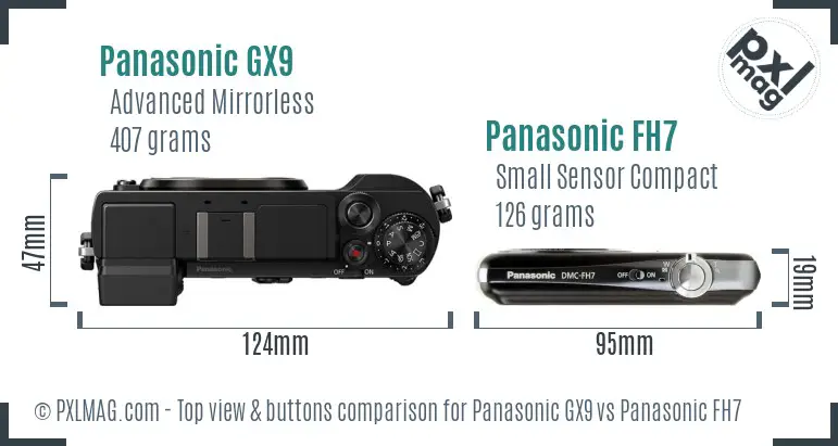 Panasonic GX9 vs Panasonic FH7 top view buttons comparison