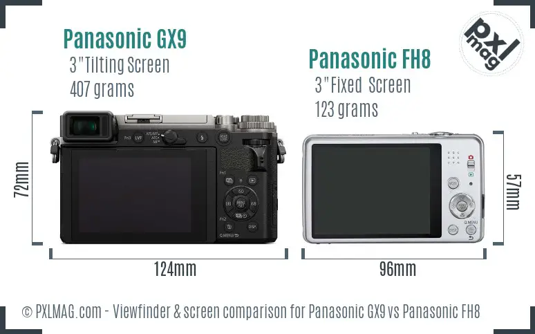 Panasonic GX9 vs Panasonic FH8 Screen and Viewfinder comparison