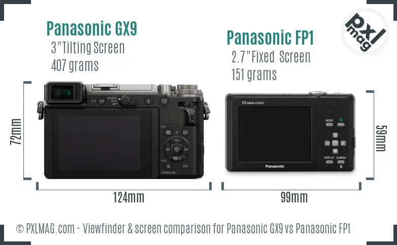 Panasonic GX9 vs Panasonic FP1 Screen and Viewfinder comparison