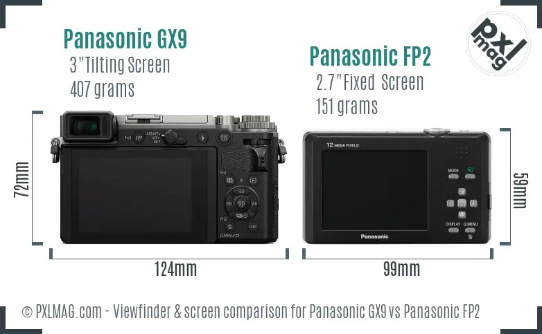 Panasonic GX9 vs Panasonic FP2 Screen and Viewfinder comparison
