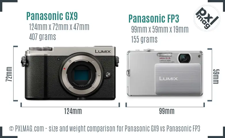 Panasonic GX9 vs Panasonic FP3 size comparison