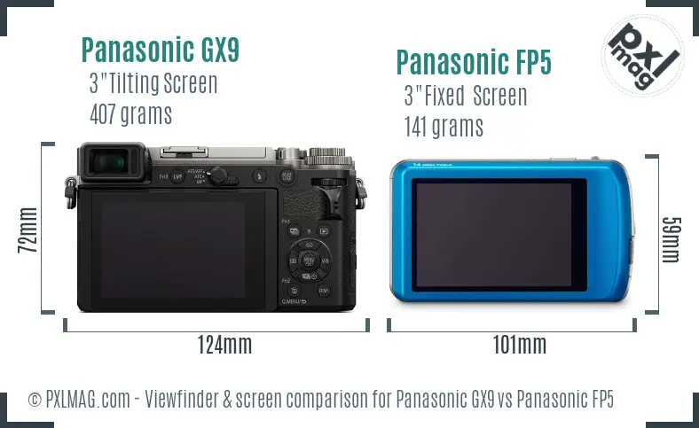 Panasonic GX9 vs Panasonic FP5 Screen and Viewfinder comparison