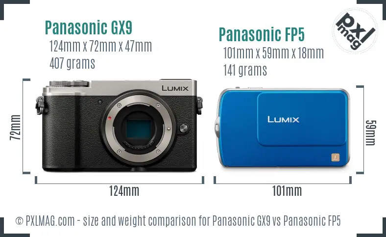 Panasonic GX9 vs Panasonic FP5 size comparison