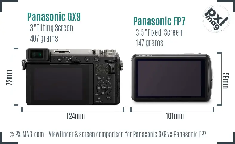 Panasonic GX9 vs Panasonic FP7 Screen and Viewfinder comparison