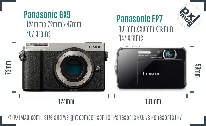 Panasonic GX9 vs Panasonic FP7 size comparison