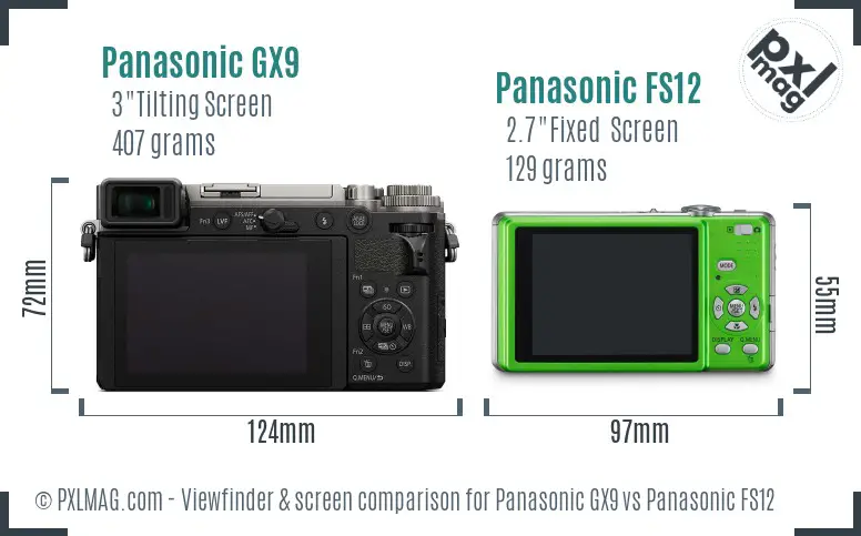 Panasonic GX9 vs Panasonic FS12 Screen and Viewfinder comparison