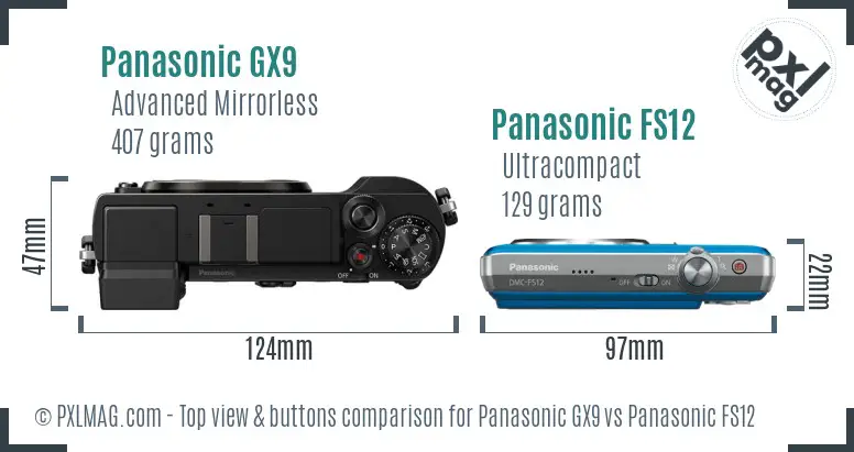 Panasonic GX9 vs Panasonic FS12 top view buttons comparison