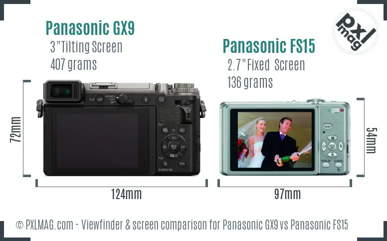 Panasonic GX9 vs Panasonic FS15 Screen and Viewfinder comparison