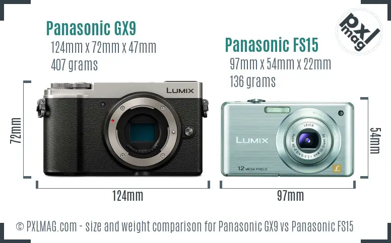 Panasonic GX9 vs Panasonic FS15 size comparison