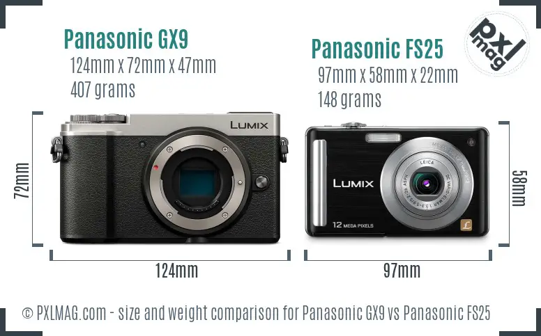 Panasonic GX9 vs Panasonic FS25 size comparison
