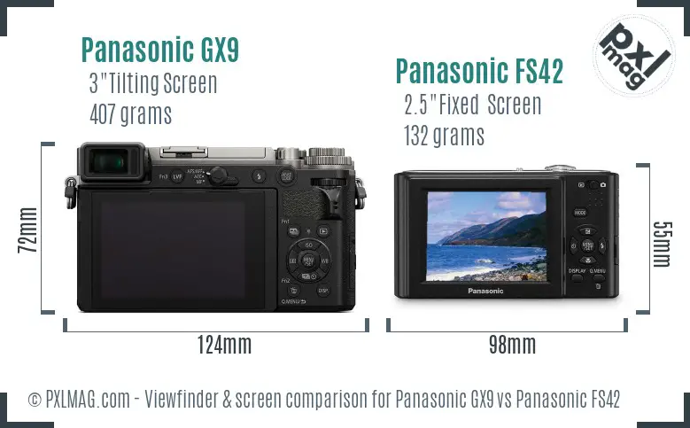 Panasonic GX9 vs Panasonic FS42 Screen and Viewfinder comparison